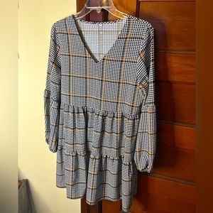Plaid Long Sleeve Babydoll Dress
